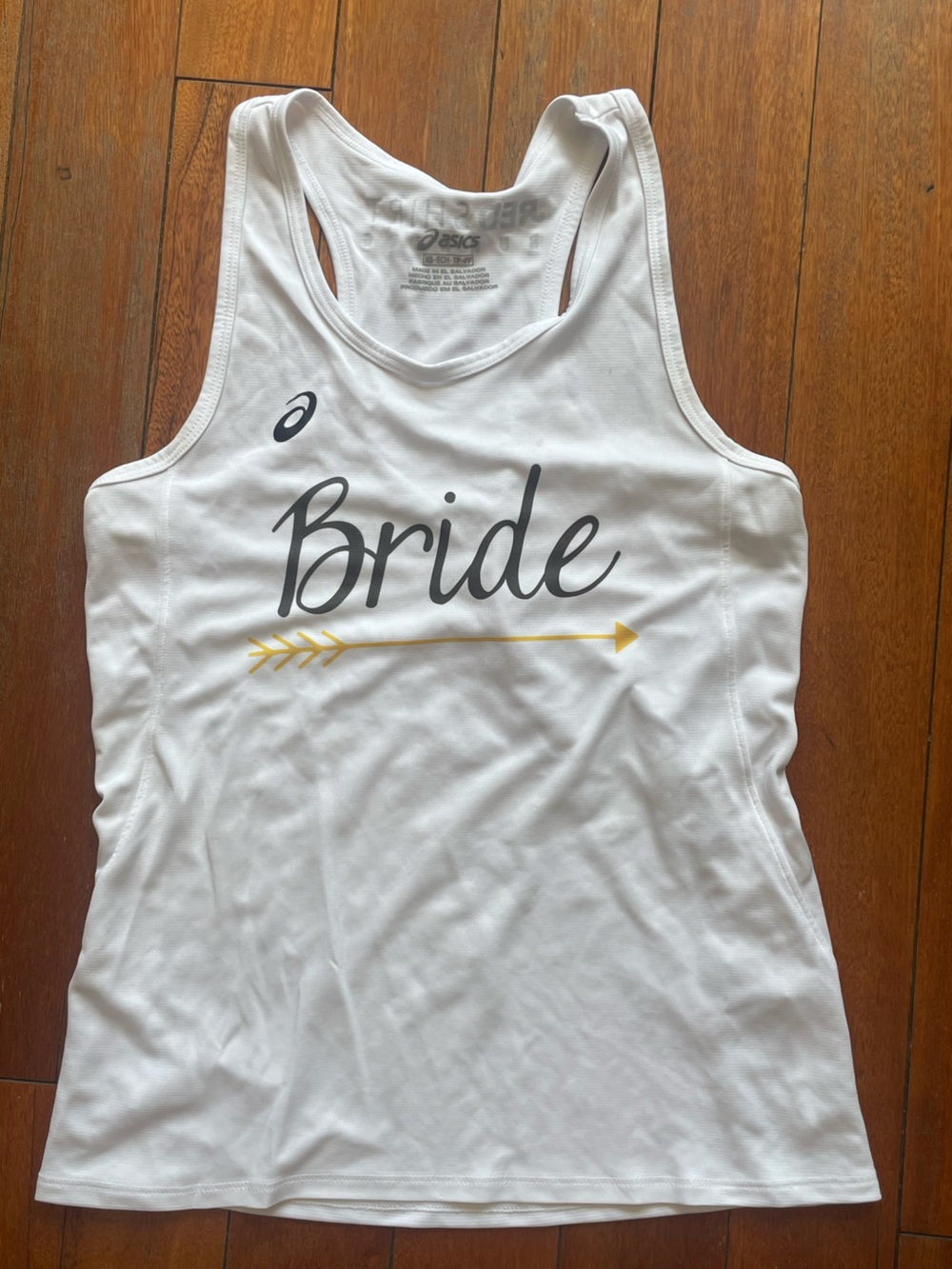 Asics White Bride Graphic Racerback Tank with Gold Accent